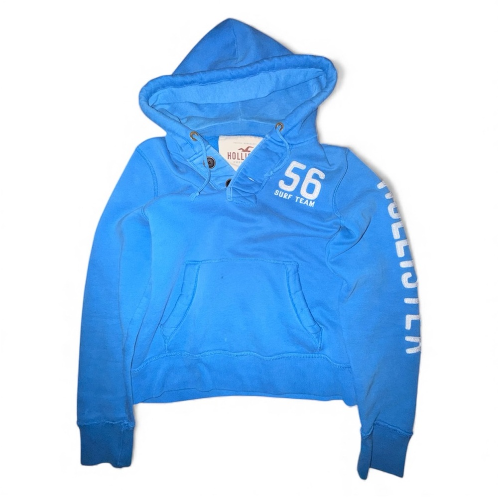 Hollister Blue Hoodie VTG Y2K Spellout Button